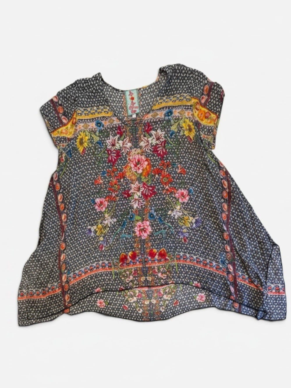 Johnny Was Navy Floral Cap Sleeve Lightweight Tunic. Size M. EUC